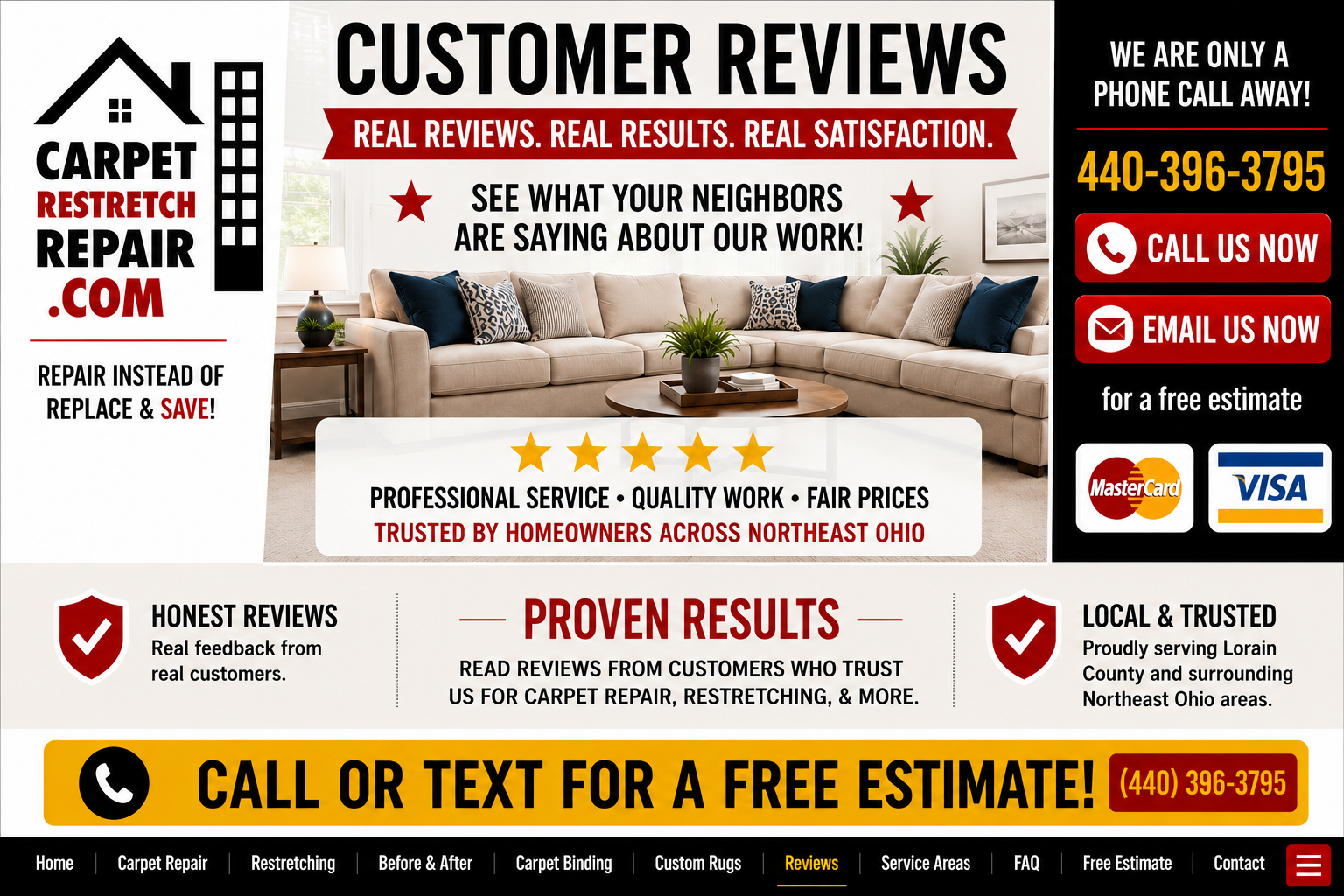 Customer reviews for Carpet Restretch Repair in Lorain Ohio