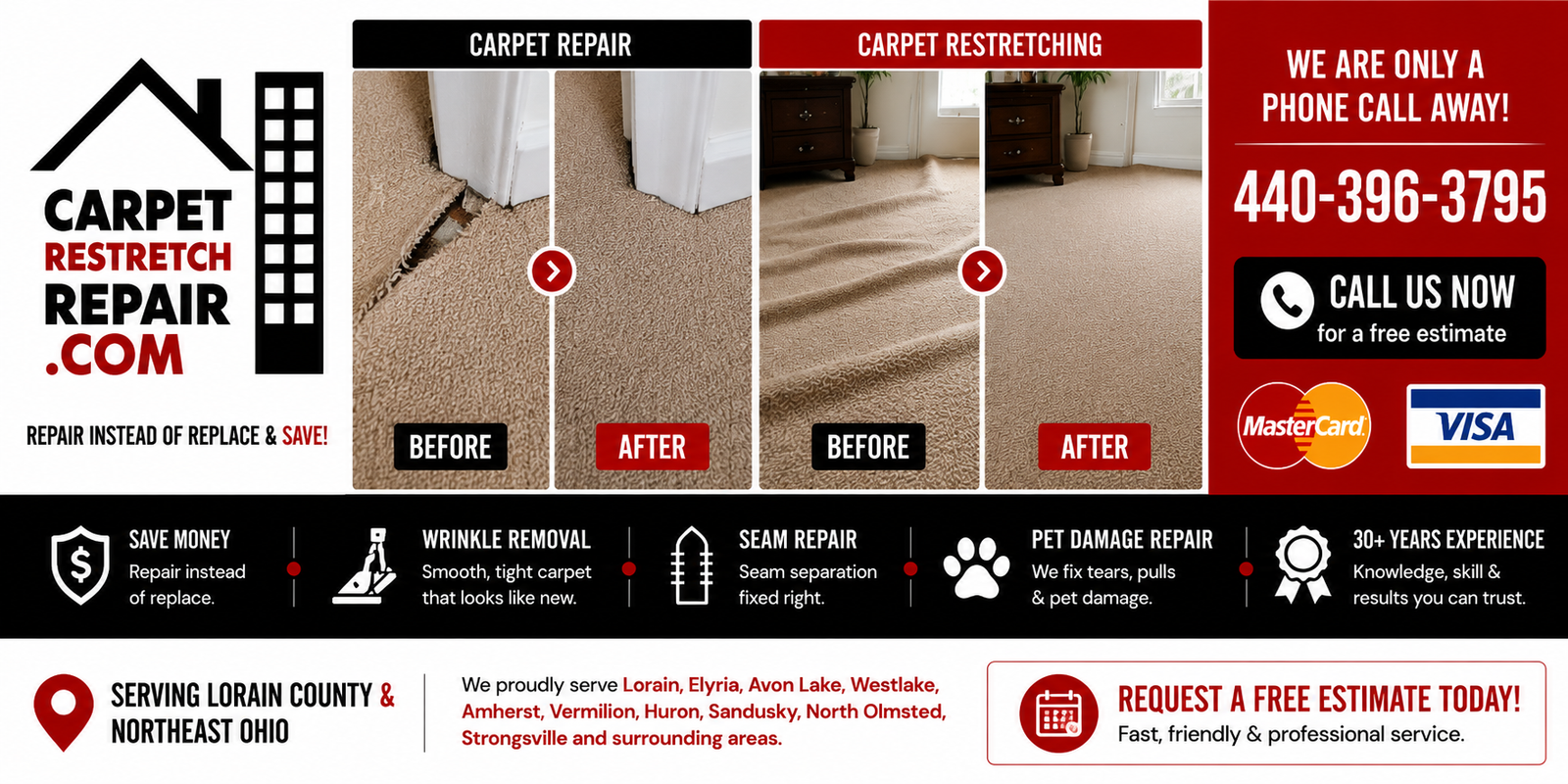 Carpet Repair and Carpet Stretching in Lorain Ohio