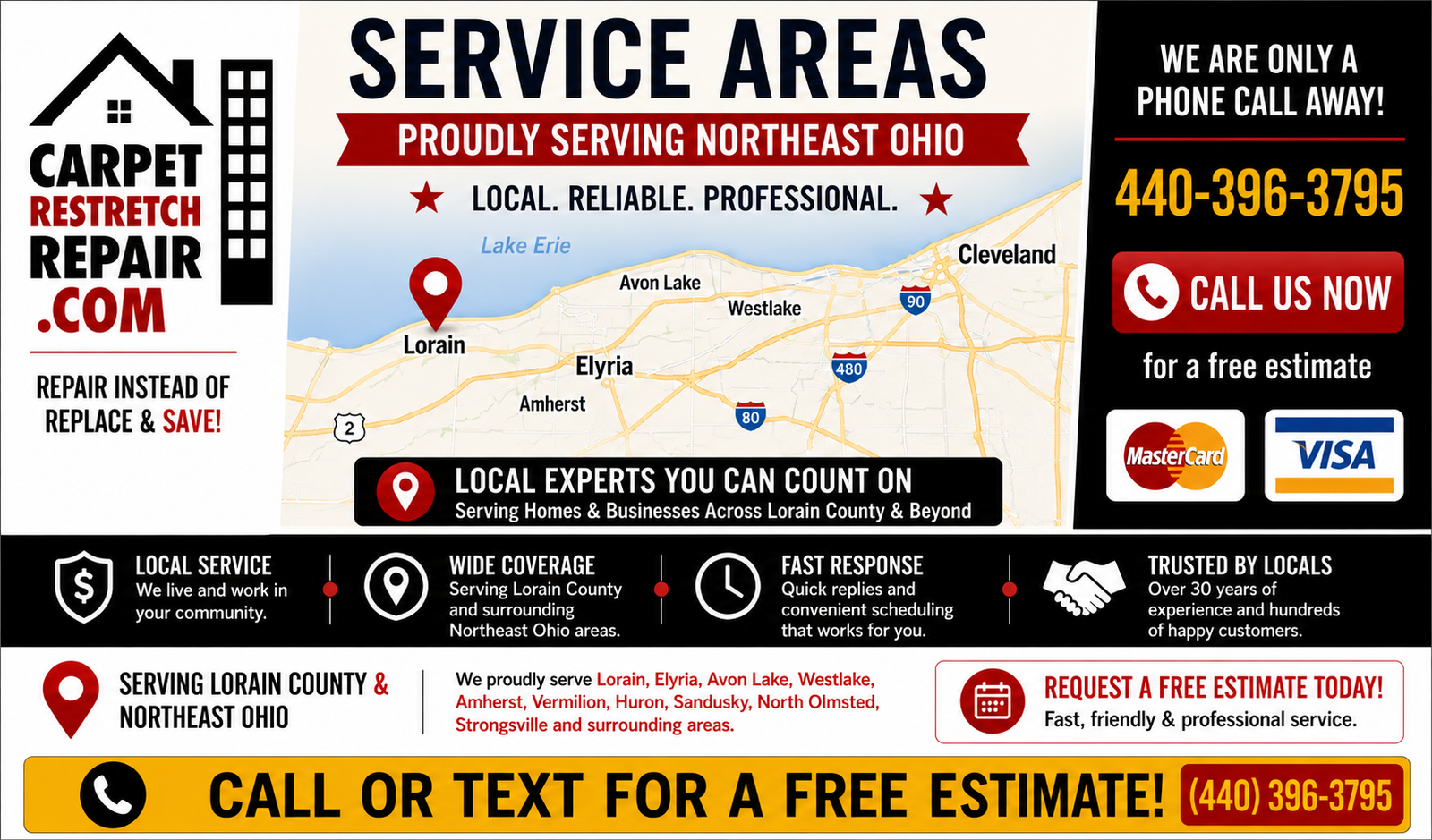 Service Areas Carpet Restretch Repair Lorain Ohio